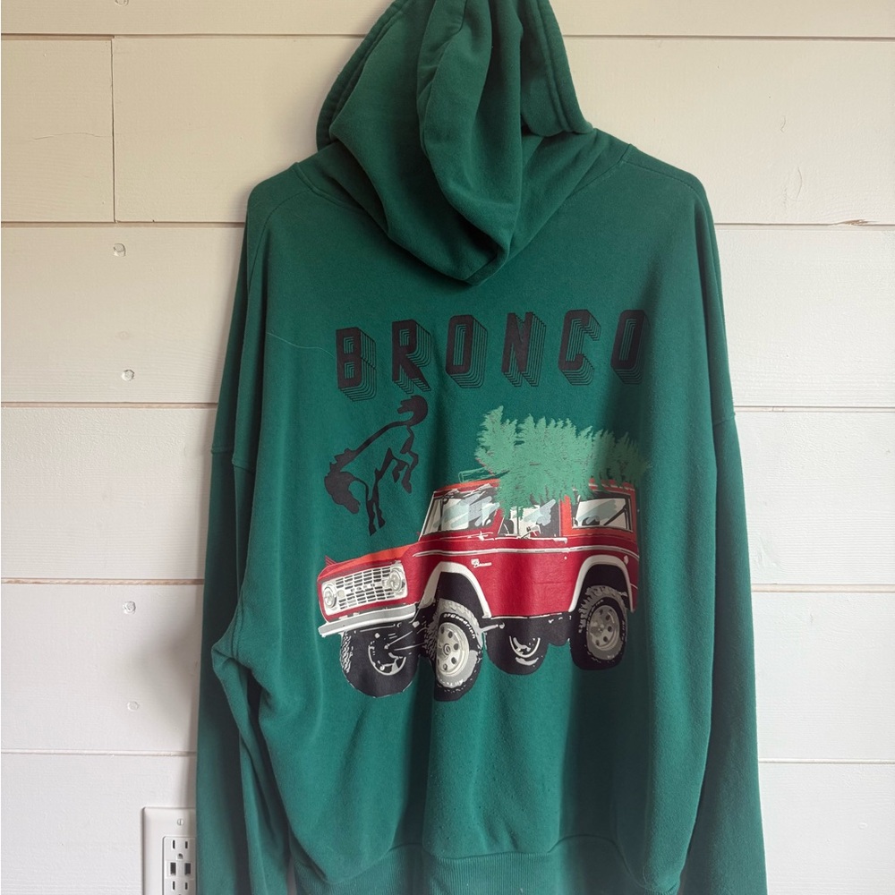 Ford Green Off-the-Shoulder Sweater with Bronco Design